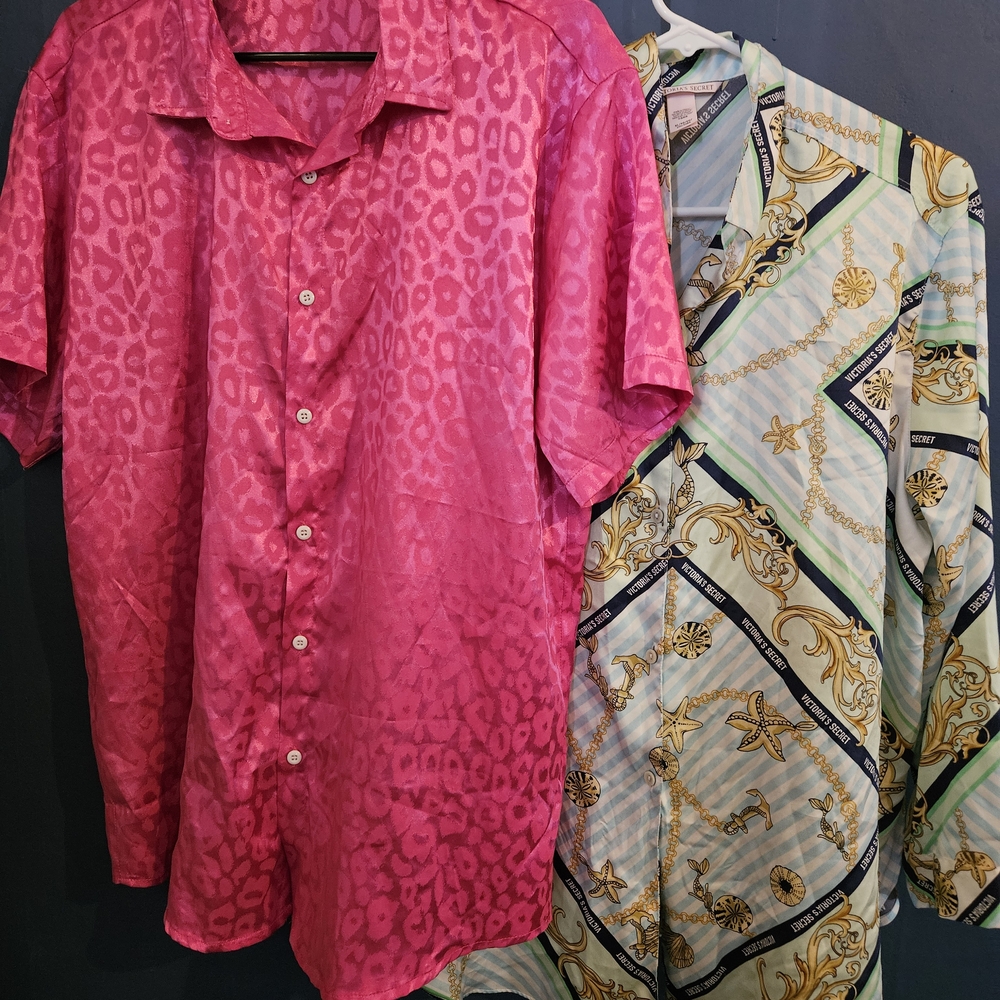 VINTAGEVictorias Secret Lingerie robe/Cover & Shein Satin Cheetah button up SzXL